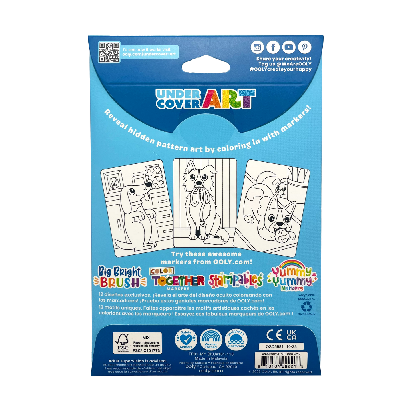 Undercover Art Hidden Pattern Coloring Activity Art Cards - Dog Days back of packaging