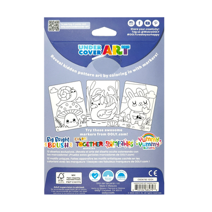 Back of packaging of OOLY Undercover Art Hidden Pattern Coloring Activity Art Cards - Garden Pals