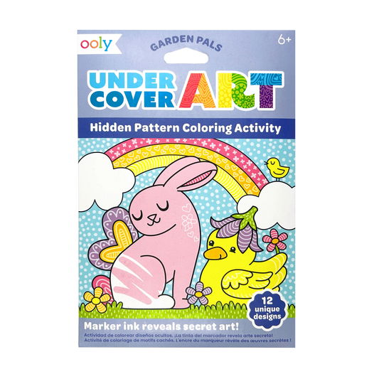 Front of packaging OOLY Undercover Art Hidden Pattern Coloring Activity Art Cards - Garden Pals