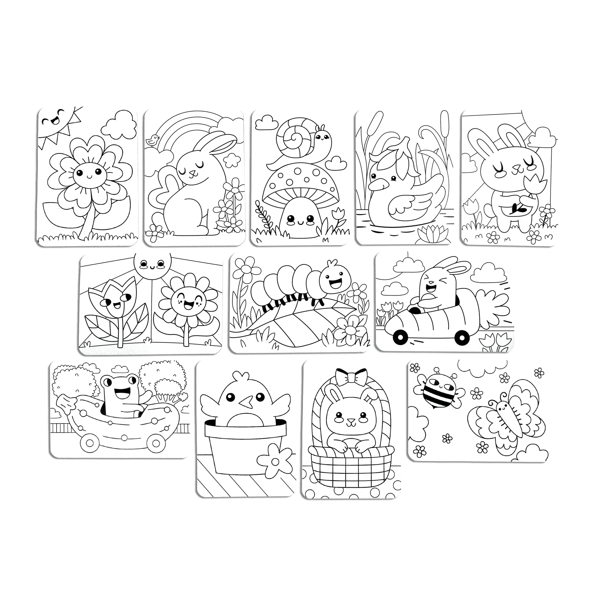 Uncolored coloring cards from OOLY Undercover Art Hidden Pattern Coloring Activity Art Cards - Garden Pals