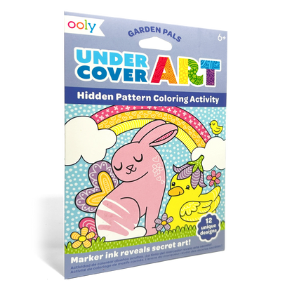 Quarter angle of packaging OOLY Undercover Art Hidden Pattern Coloring Activity Art Cards - Garden Pals