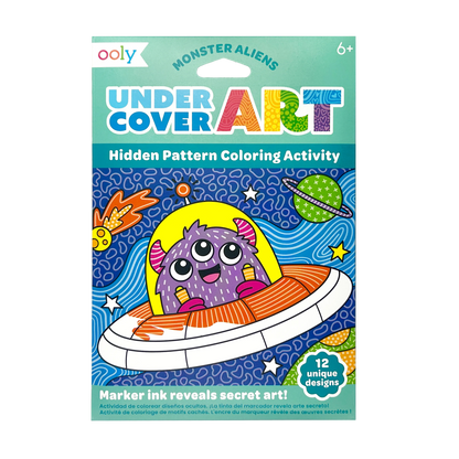 Front of packaging OOLY Undercover Art Hidden Pattern Coloring Activity Art Cards - Monster Aliens