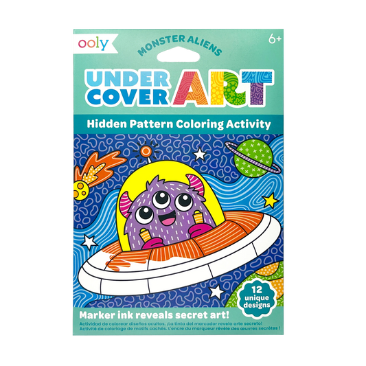 Front of packaging OOLY Undercover Art Hidden Pattern Coloring Activity Art Cards - Monster Aliens