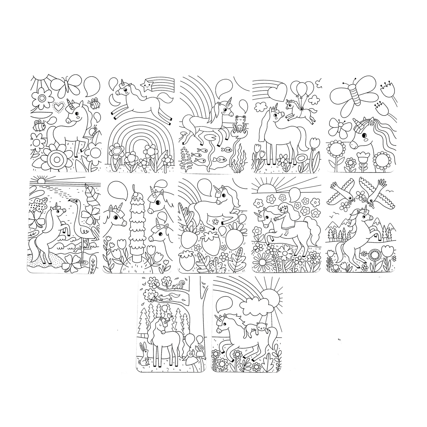 OOLY Undercover Art Hidden Pattern Coloring Activity Art Cards - Unicorn Friends all sheets on white background