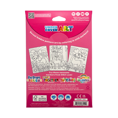 OOLY Undercover Art Hidden Pattern Coloring Activity Art Cards - Unicorn Friends back of packaging