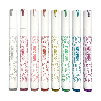 Row of capped OOLY Vivid Pop! Water Based Paint Markers - Metallic