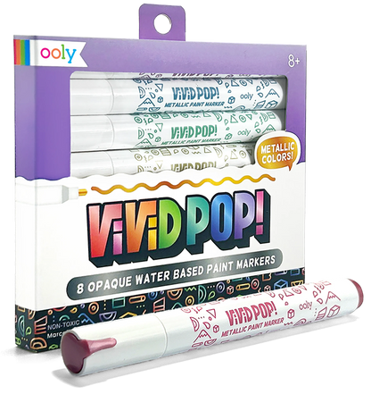 Quarter angle of OOLY Vivid Pop! Water Based Paint Markers - Metallic packaging