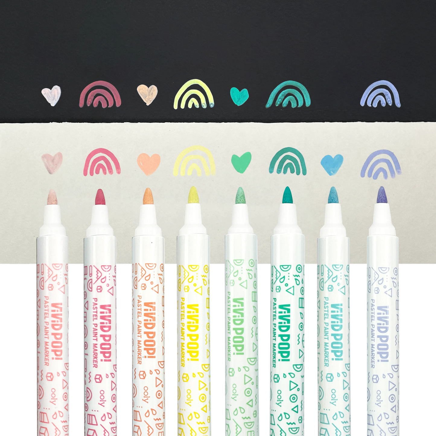 Vivid Pop! Water Based Paint Markers - Pastel caps off and swatches