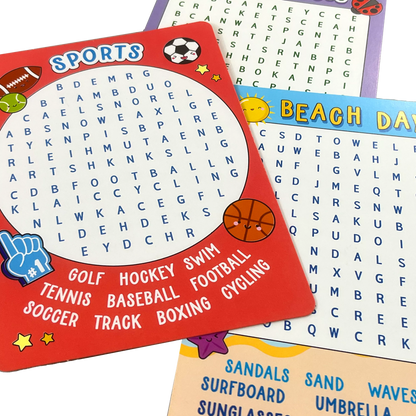 Three activity cards from the OOLY Word Search Activity Cards set