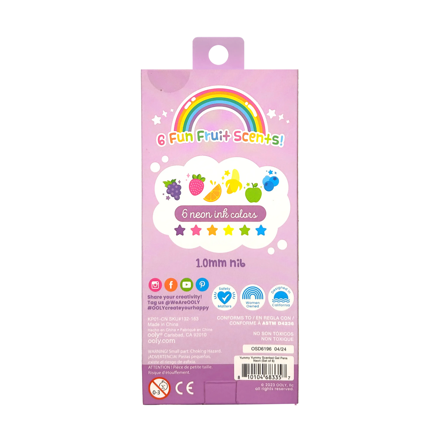 OOLY Yummy Yummy Scented Gel Pens Neon back of packaging
