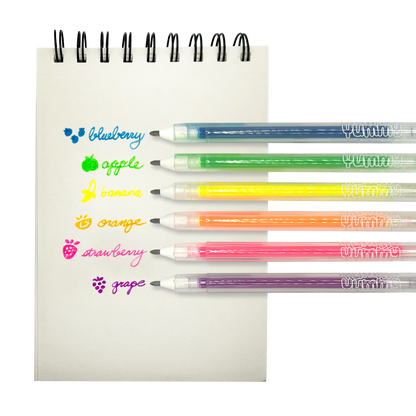 White paper pad with fruit scented watches with OOLY Yummy Yummy Neon Scented Gel Pens