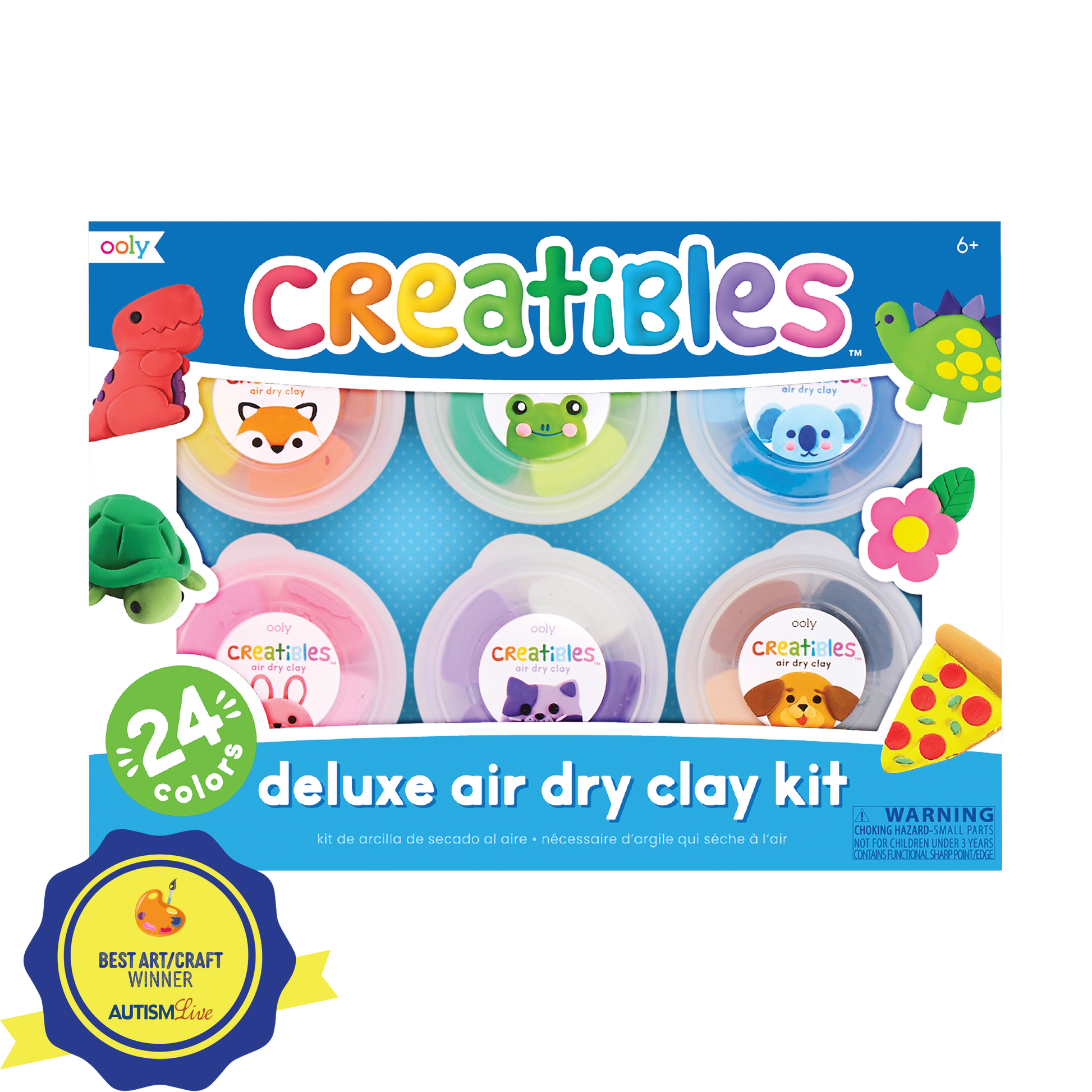 OOLY Creatibles Deluxe Air Dry Clay Kit front of packaging with Best Art/Craft award Autism Live