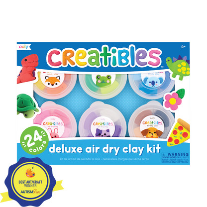 OOLY Creatibles Deluxe Air Dry Clay Kit front of packaging with Best Art/Craft award Autism Live